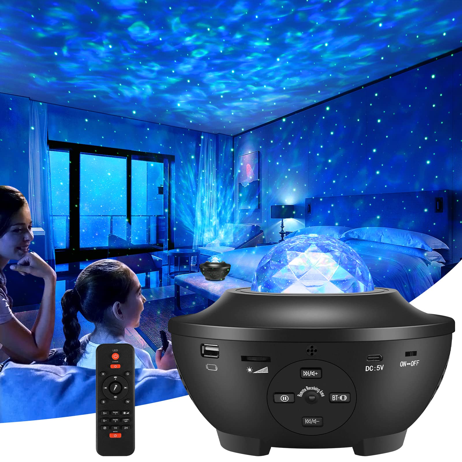 Star Projector, Joycabin Galaxy Projector LED Ocean Wave Night Light with Bluetooth Speaker, Remote Control Color Changing Star Sky Projecto