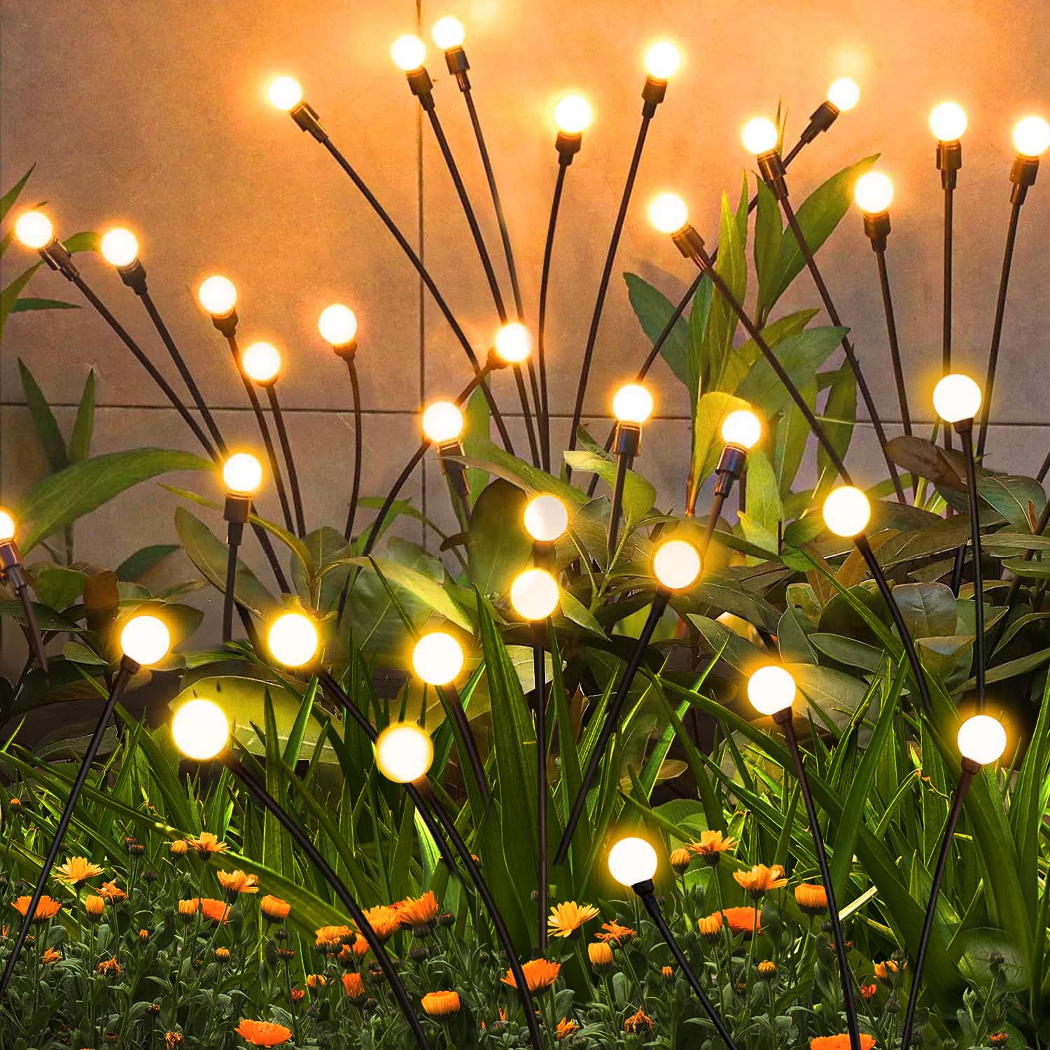 ZFNN 4 Pack Starburst Swaying Solar Garden Lights, Outdoor Waterproof Firefly Lights for Patio Yard Lawn | 4 Pack Solar Firefly Lights, Auto