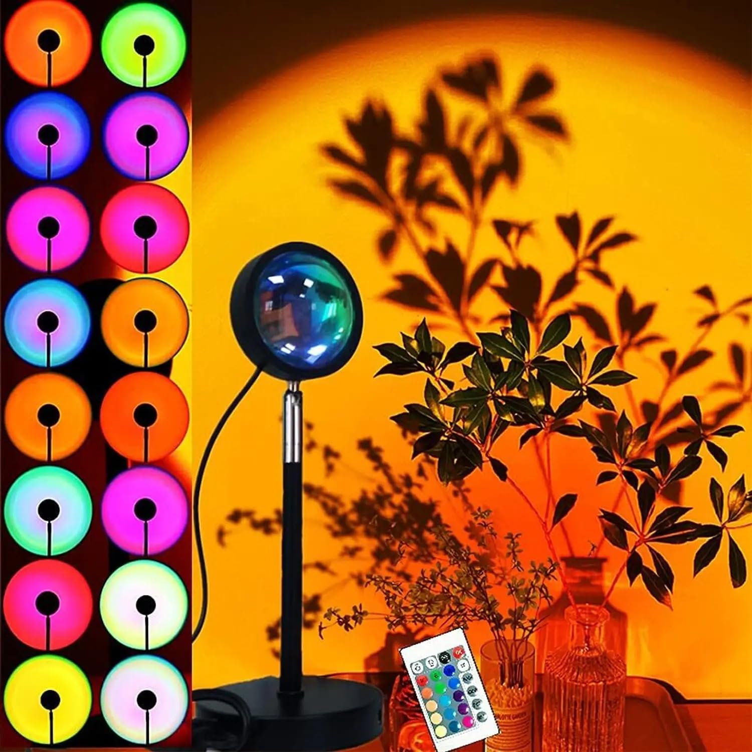 REFULGIX 16-Color 360° Rotating Sunset Projection Lamp with Remote | Romantic LED Night Light for Bedroom, Kids, Couples & Adults | Mood Lig