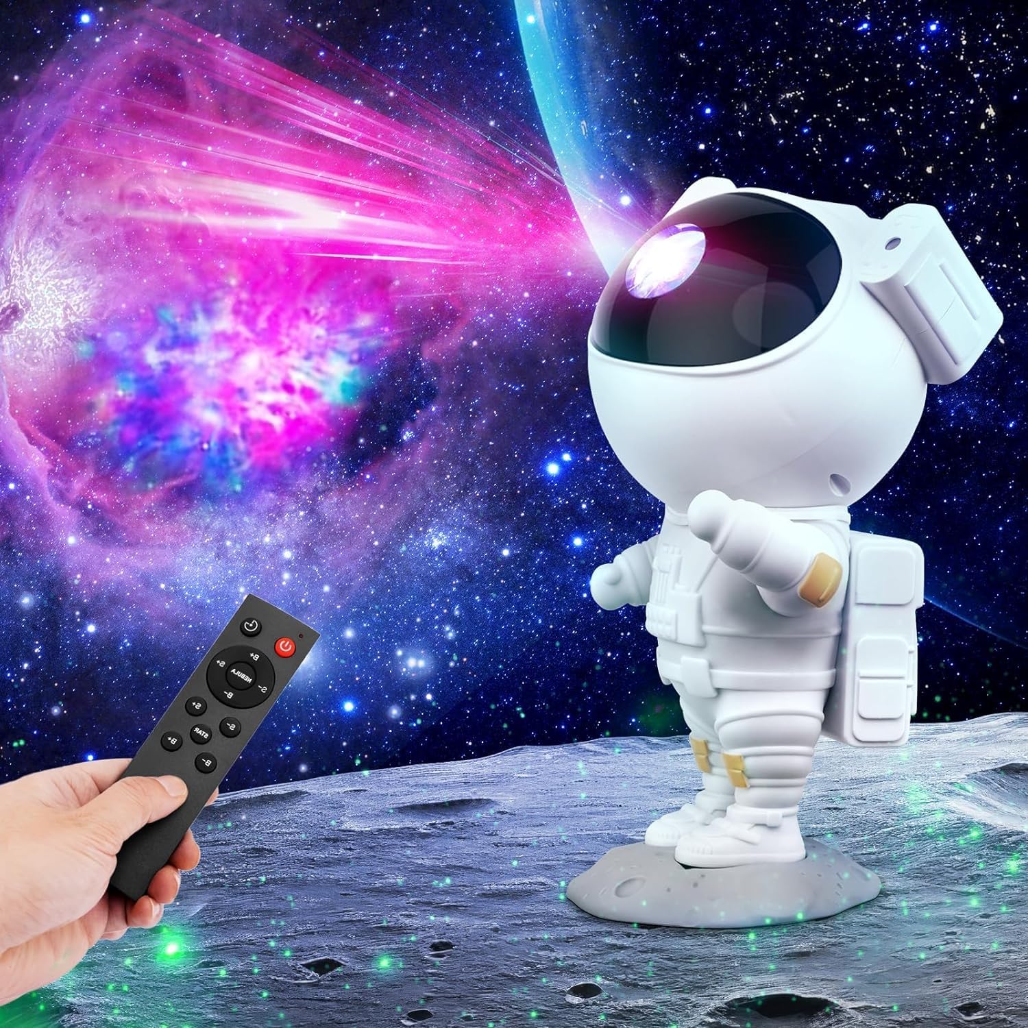Storio Plastic Baby Toys Astronaut Galaxy Projector with Remote Control - 360° Adjustable Timer Kids Astronaut Nebula Night Light Lamp for B