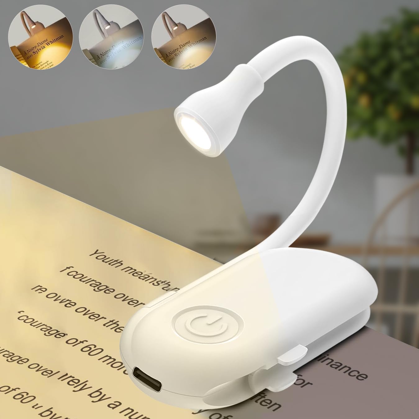 Gesto Rechargeable Book Reading Light with Clip – 3 Color Changing Light for Reading in Bed | 80 Hours Runtime Led Lamp for Night | Flexible