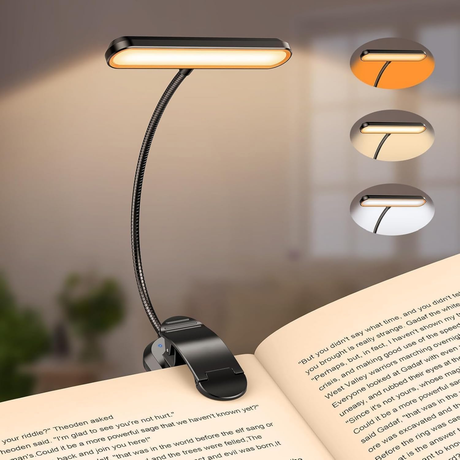 One94Store Rechargeable Book Light for Reading – Magnetic Clip-On LED with 3 Color Modes, Adjustable Brightness, 360° Flexible Neck, Type-C
