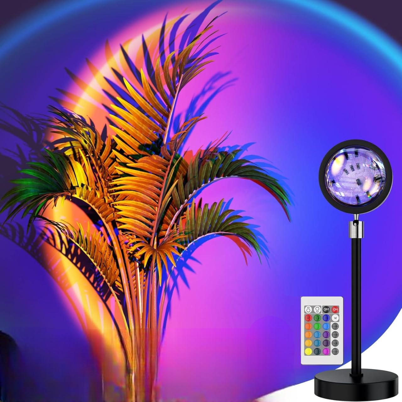 Desidiya® 16-Color LED Night Light Sunset Lamp with Remote & USB – 360° Rotating Projection Light for Room Ambience, Wall Decor, Photography