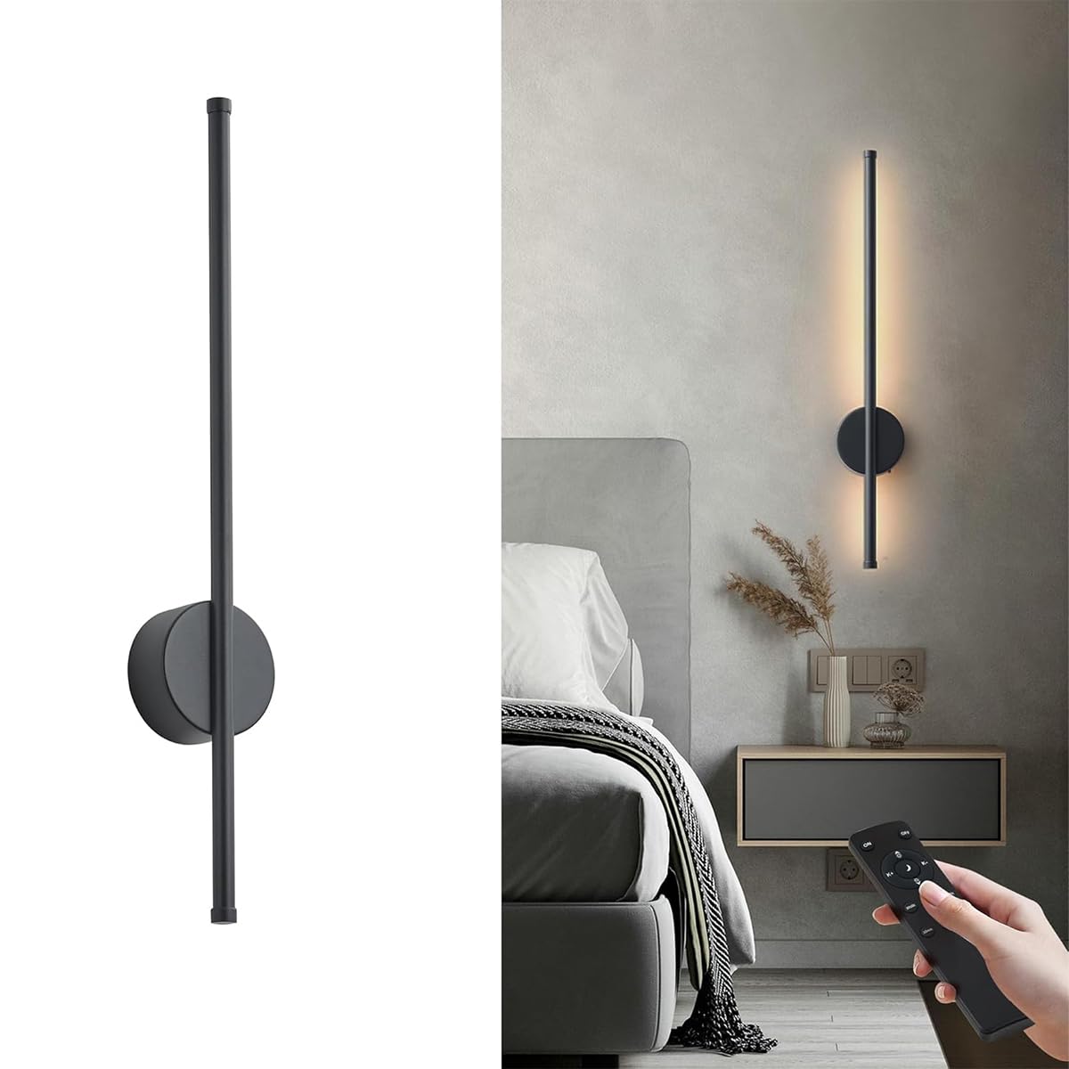 ELEPHANTBOAT® 1PCS Wall Lights for Living Room, 3-Color LED Wall Sconce 19.6in USB Rechargeable Dimmable Long Lamp Set with Remote & Touch C