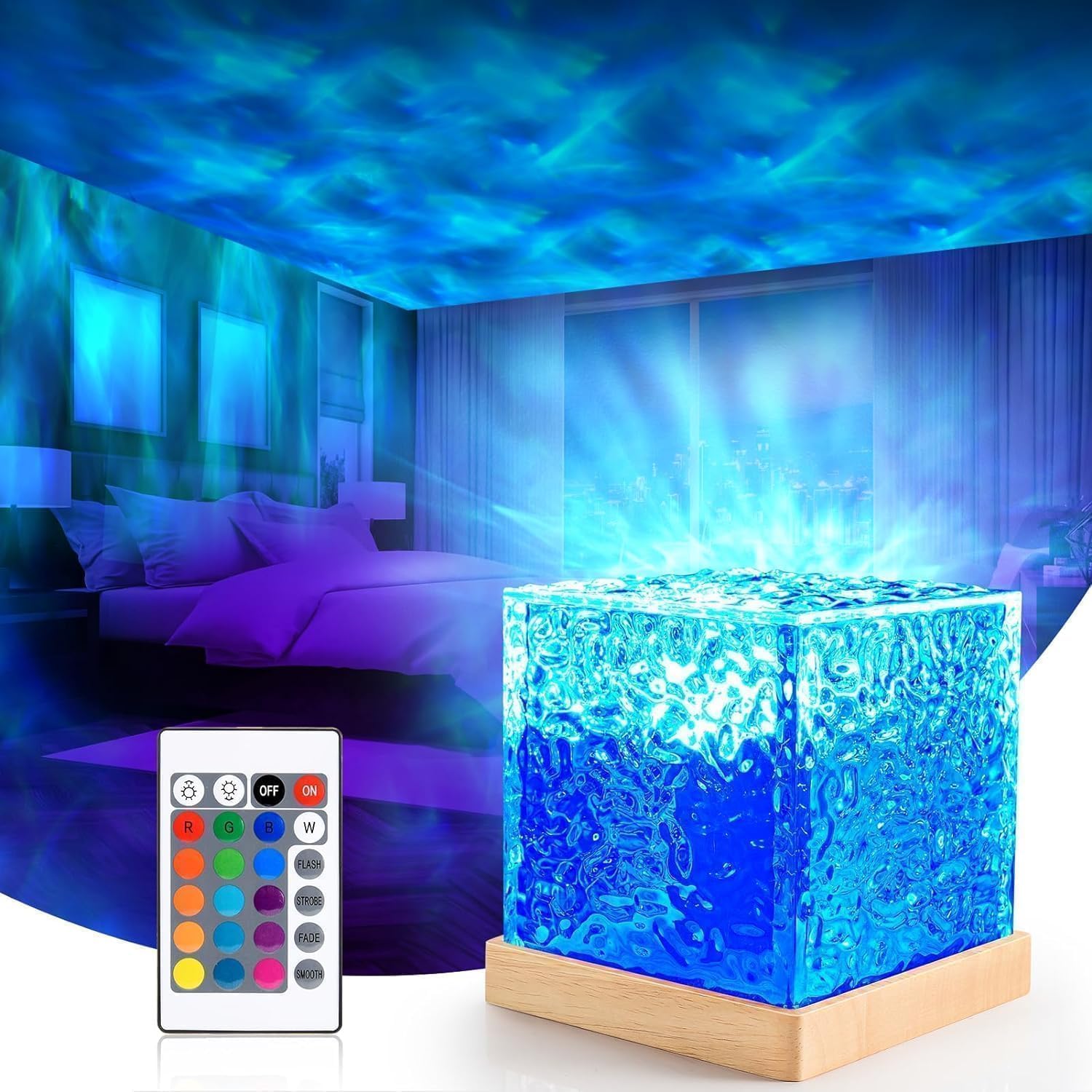 Ocean Wave Projector Night Light Remote Speaker