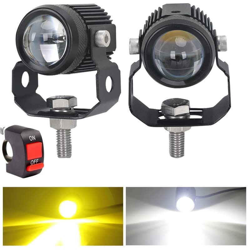 Mini Driving LED Fog Lights, Motorcycle Auxiliary Spot Lights 60W White and Amber Projector High Low Beam 1.3'' Headlights (Pack 2) With Swi