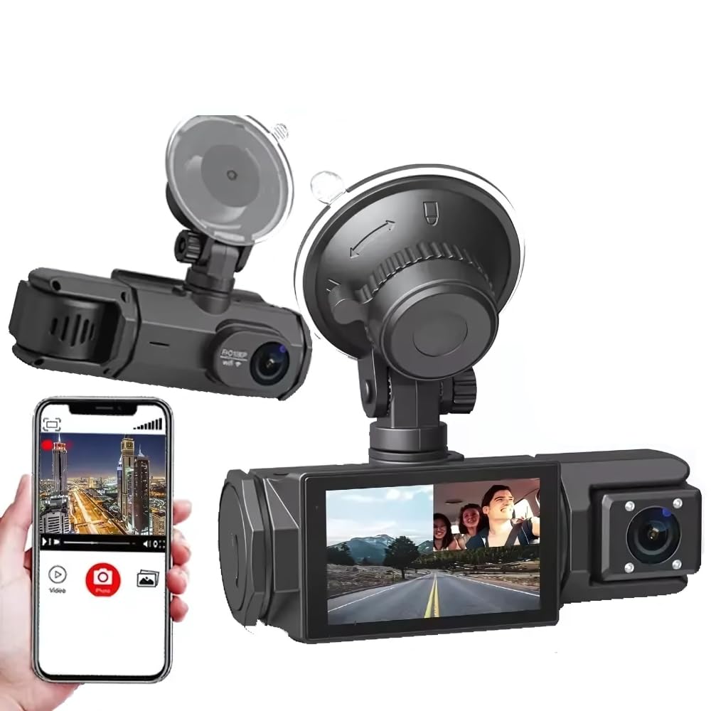 Maizic Smarthome Triplex 4K 3 Channel Dash Cam WiFi Built-in G-Sensor, 1296P+1080P+1080P Front and Rear Inside Loop Recording, Triple Car Da
