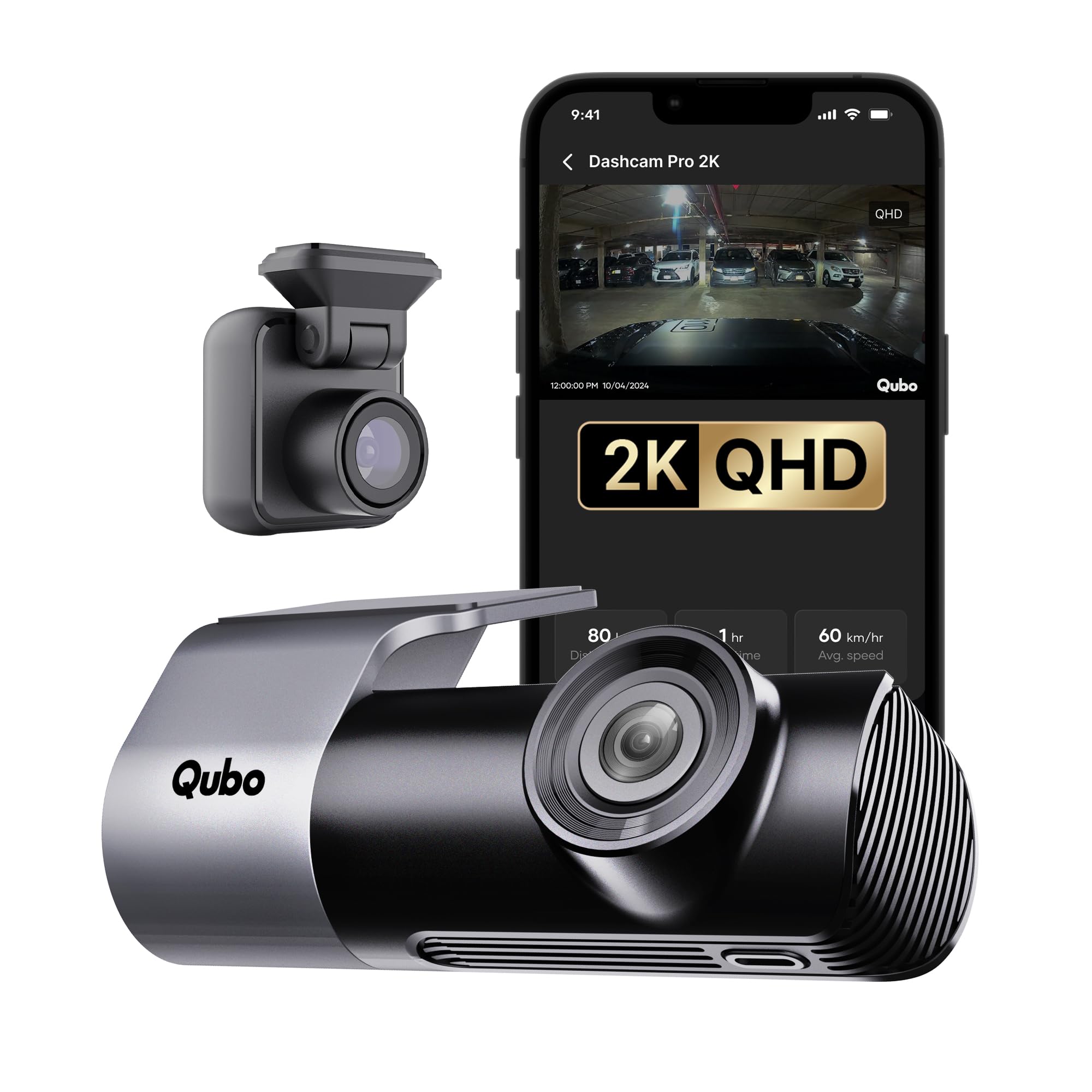 Qubo Car Dashcam [New Launch] Pro 2K Front + Rear by Hero Group | Dual Channel Dash Cam | Wide Angle View | G-Sensor | Wi-Fi | Emergency Rec